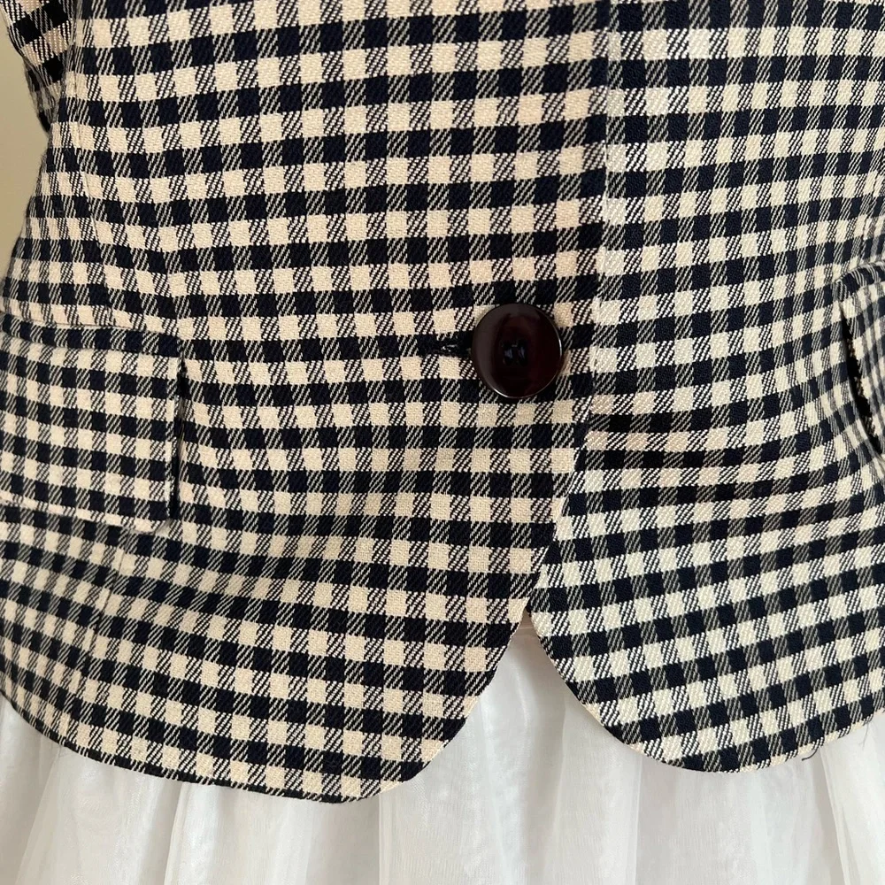 Vintage 1980-90s Navy Houndstooth Christian Dior Blazer